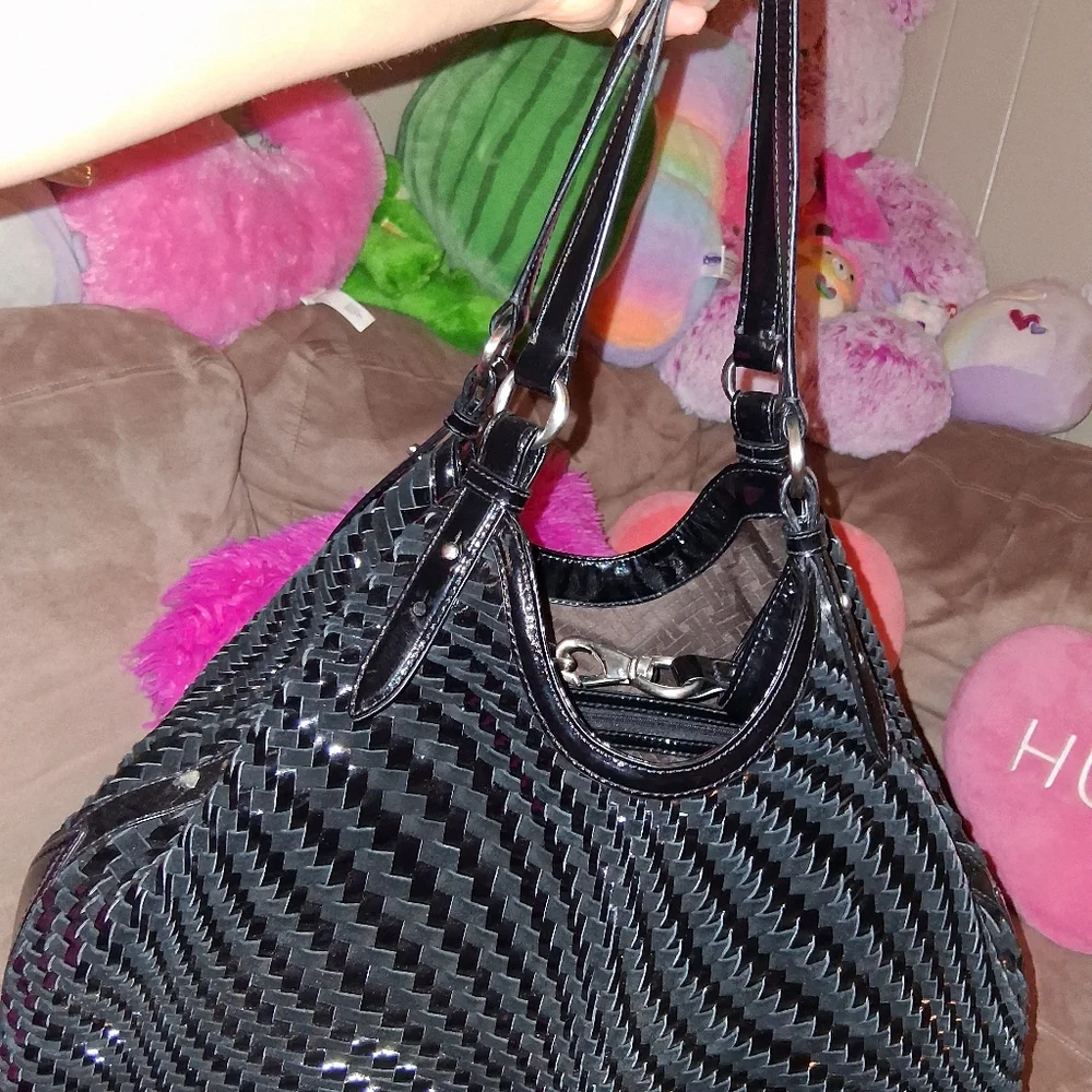 Cole Haan Black Woven Patent Shoulder Tote - Picture 16 of 16